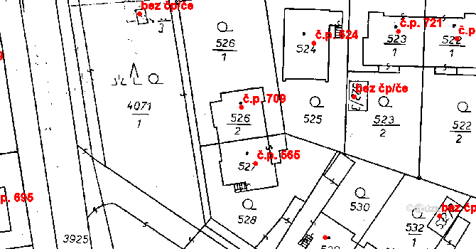 Poděbrady II 709, Poděbrady na parcele st. 526/2 v KÚ Poděbrady, Katastrální mapa