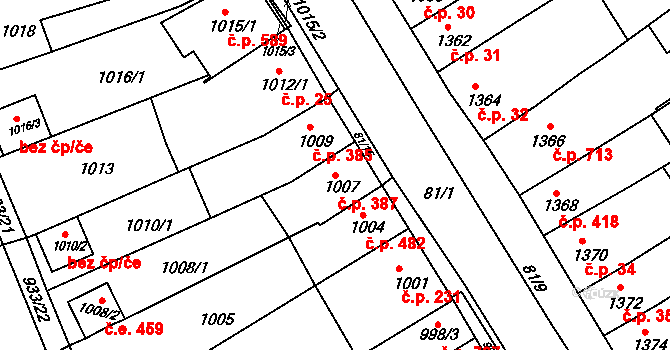 Obřany 387, Brno na parcele st. 1007 v KÚ Obřany, Katastrální mapa