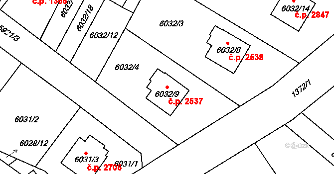 Frýdek 2537, Frýdek-Místek na parcele st. 6032/9 v KÚ Frýdek, Katastrální mapa