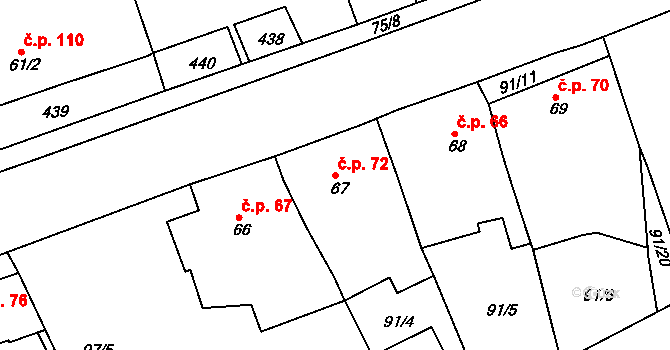 Borek 72, Rokycany na parcele st. 67 v KÚ Borek u Rokycan, Katastrální mapa