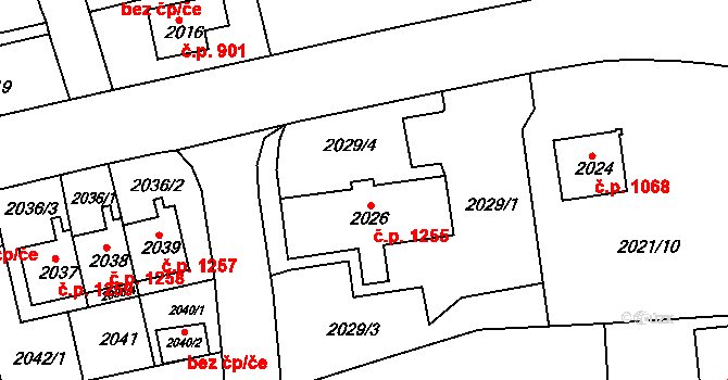 Sokolov 1255 na parcele st. 2026 v KÚ Sokolov, Katastrální mapa