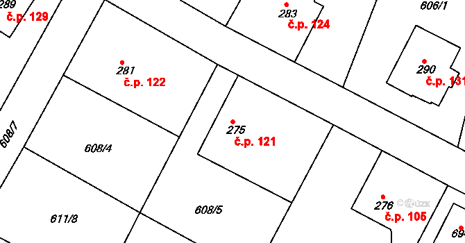 Čachovice 121 na parcele st. 275 v KÚ Čachovice, Katastrální mapa