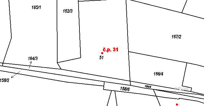 Lázy 31, Loučka na parcele st. 51 v KÚ Lázy u Valašského Meziříčí, Katastrální mapa