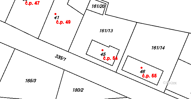 Libořezy 54, Stříbřec na parcele st. 45 v KÚ Libořezy, Katastrální mapa