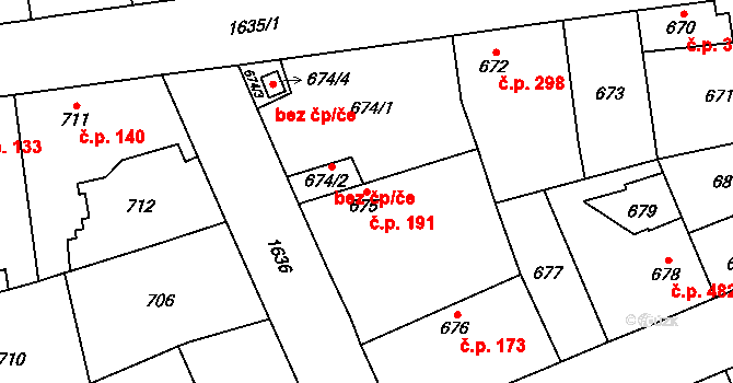 Řeporyje 191, Praha na parcele st. 675 v KÚ Řeporyje, Katastrální mapa