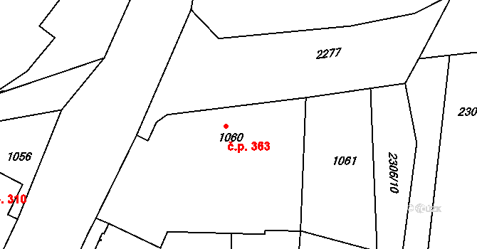 Suchdol nad Lužnicí 363 na parcele st. 1060 v KÚ Suchdol nad Lužnicí, Katastrální mapa