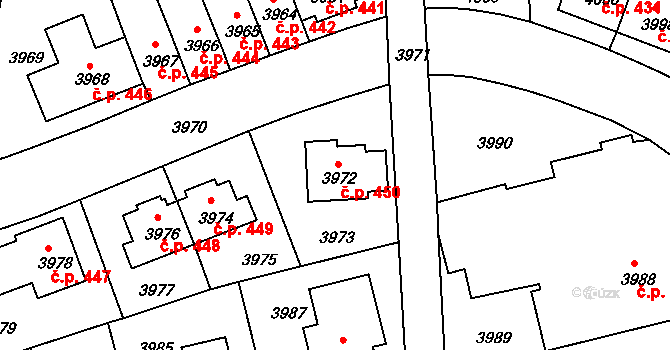 Záběhlice 450, Praha na parcele st. 3972 v KÚ Záběhlice, Katastrální mapa