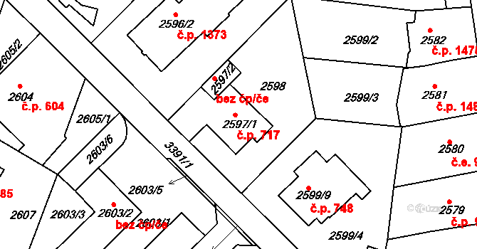 Michle 717, Praha na parcele st. 2597/1 v KÚ Michle, Katastrální mapa