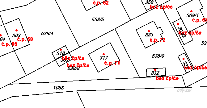 Tihava 71, Kotopeky na parcele st. 317 v KÚ Kotopeky, Katastrální mapa