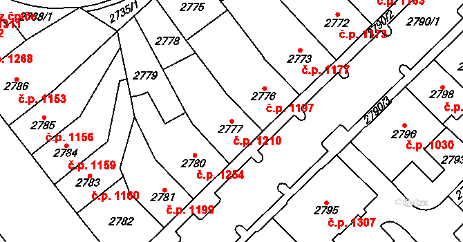Chomutov 1210 na parcele st. 2777 v KÚ Chomutov I, Katastrální mapa