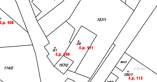 Kocbeře 111 na parcele st. 29 v KÚ Kocbeře, Katastrální mapa
