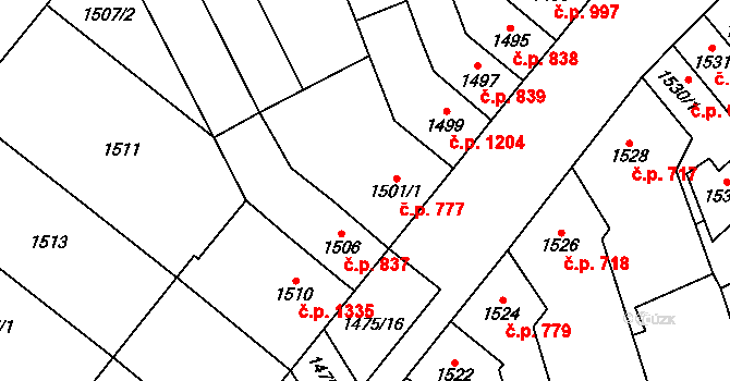 Šlapanice 777 na parcele st. 1501/1 v KÚ Šlapanice u Brna, Katastrální mapa