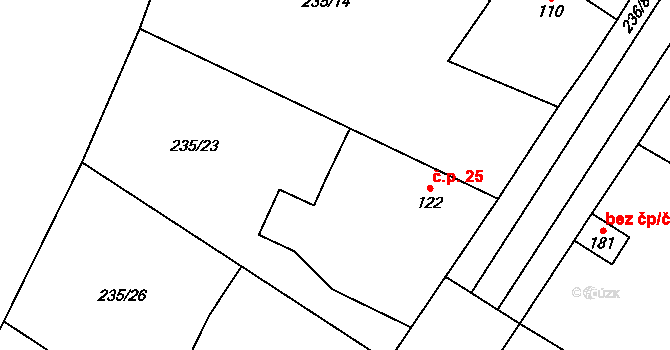 Zbraň 25, Žiželice na parcele st. 122 v KÚ Končice, Katastrální mapa