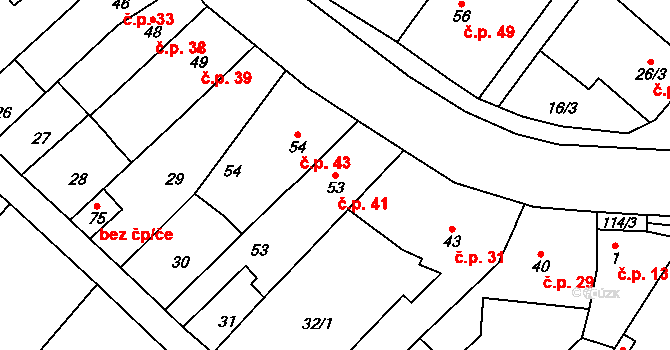 Čechůvky 41, Prostějov na parcele st. 53 v KÚ Čechůvky, Katastrální mapa