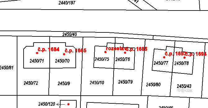 České Budějovice 6 1695, České Budějovice na parcele st. 2450/75 v KÚ České Budějovice 6, Katastrální mapa