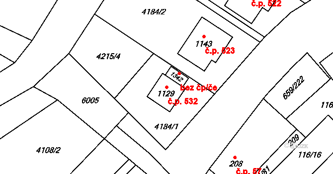 Březí 532 na parcele st. 1129 v KÚ Březí u Mikulova, Katastrální mapa