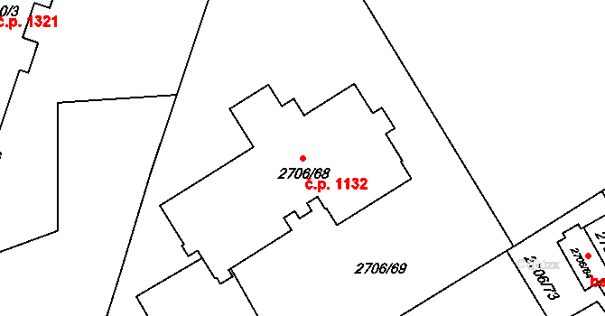 Hulín 1132 na parcele st. 2706/68 v KÚ Hulín, Katastrální mapa