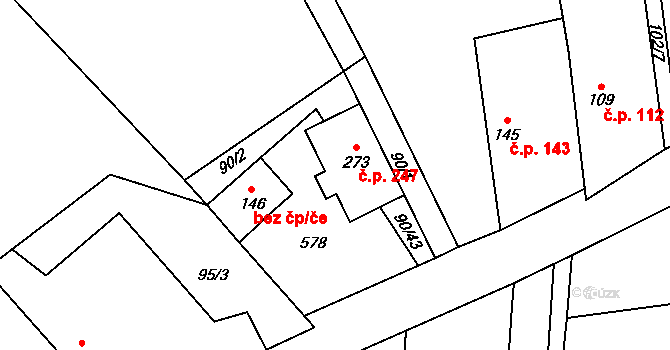 Ratenice 247 na parcele st. 273 v KÚ Ratenice, Katastrální mapa
