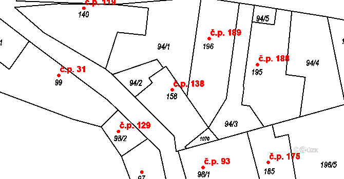 Praskolesy 138 na parcele st. 158 v KÚ Praskolesy, Katastrální mapa