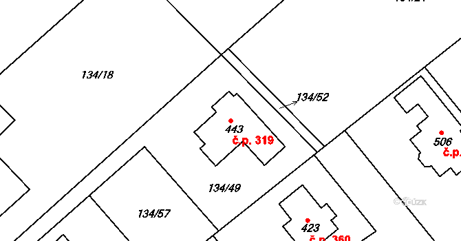 Mratín 319 na parcele st. 443 v KÚ Mratín, Katastrální mapa