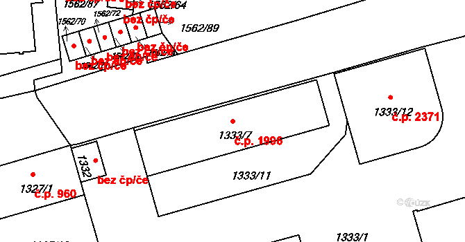 Benešov 1996 na parcele st. 1333/7 v KÚ Benešov u Prahy, Katastrální mapa