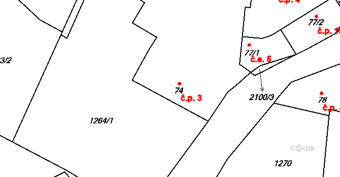 Vranovská Lhota 3, Vranov na parcele st. 74 v KÚ Vranovská Lhota, Katastrální mapa