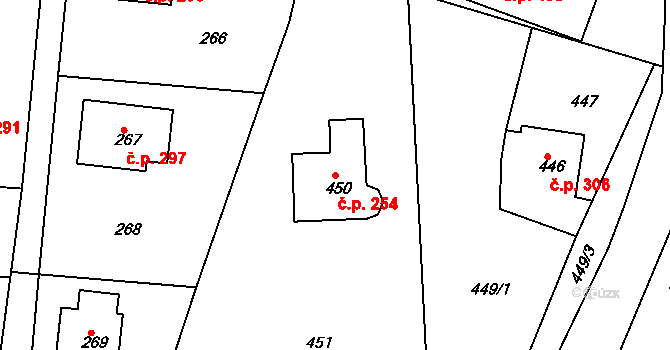Zádveřice 254, Zádveřice-Raková na parcele st. 450 v KÚ Zádveřice, Katastrální mapa