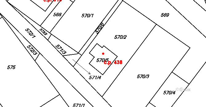Slušovice 438 na parcele st. 570/5 v KÚ Slušovice, Katastrální mapa