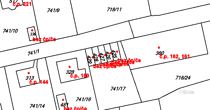 Česká Kamenice 42688205 na parcele st. 427 v KÚ Dolní Kamenice, Katastrální mapa