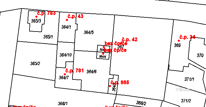 Plzeň 46374205 na parcele st. 364/4 v KÚ Újezd, Katastrální mapa