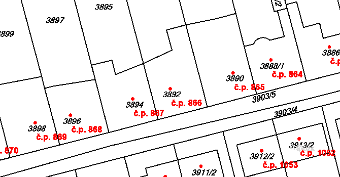 Vlčnov 866 na parcele st. 3892 v KÚ Vlčnov, Katastrální mapa