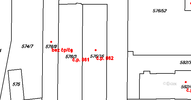 Hrušovany u Brna 862 na parcele st. 576/16 v KÚ Hrušovany u Brna, Katastrální mapa