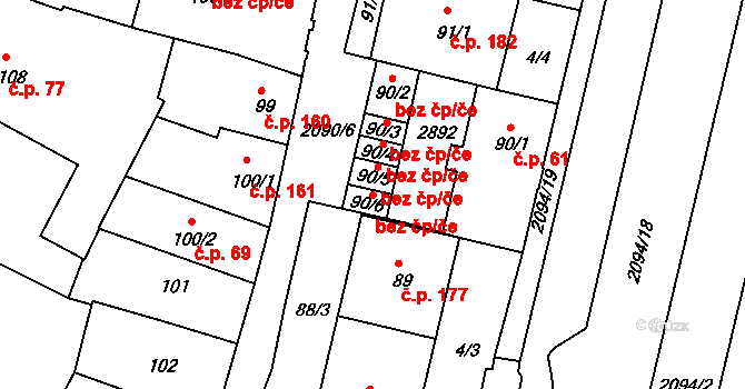 Písek 49319205 na parcele st. 90/6 v KÚ Písek, Katastrální mapa
