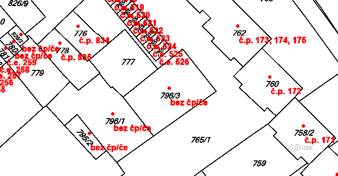 Bučovice 50076205 na parcele st. 796/3 v KÚ Bučovice, Katastrální mapa