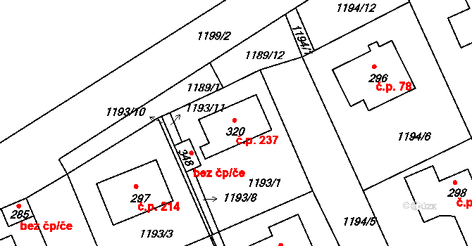 Šanov 237 na parcele st. 320 v KÚ Šanov u Rakovníka, Katastrální mapa