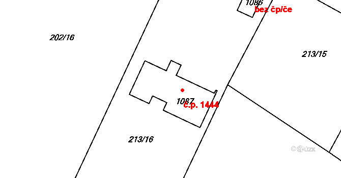 Rudná 1444 na parcele st. 1087 v KÚ Hořelice, Katastrální mapa