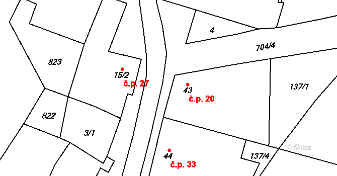 Milenovice 20, Protivín na parcele st. 43/1 v KÚ Milenovice, Katastrální mapa