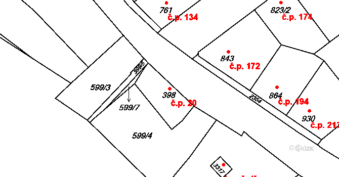 Beroun-Závodí 20, Beroun na parcele st. 398 v KÚ Beroun, Katastrální mapa