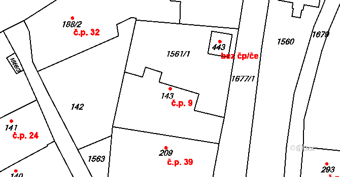 Bulánka 9, Oleška na parcele st. 143 v KÚ Oleška, Katastrální mapa