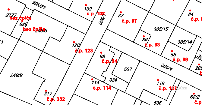 Neratovice 94 na parcele st. 93 v KÚ Neratovice, Katastrální mapa