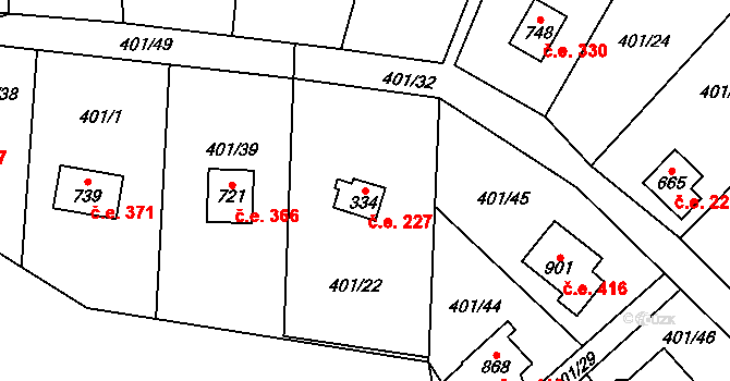 Čisovice 227 na parcele st. 334 v KÚ Čisovice, Katastrální mapa