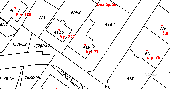Malé Předměstí 77, Horšovský Týn na parcele st. 415 v KÚ Horšovský Týn, Katastrální mapa