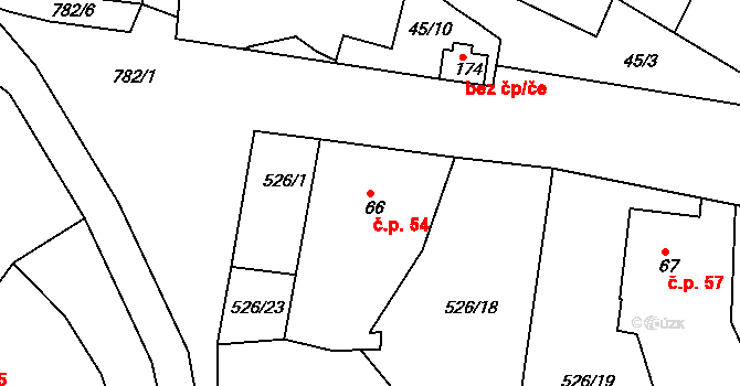 Plískov 54 na parcele st. 66 v KÚ Plískov, Katastrální mapa