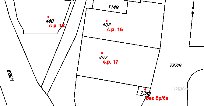Olivětín 17, Broumov na parcele st. 407 v KÚ Broumov, Katastrální mapa