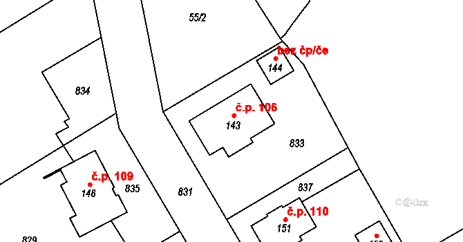 Semonice 106, Jaroměř na parcele st. 143 v KÚ Semonice, Katastrální mapa