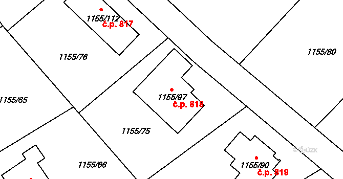 Štětí 818 na parcele st. 1155/97 v KÚ Štětí I, Katastrální mapa