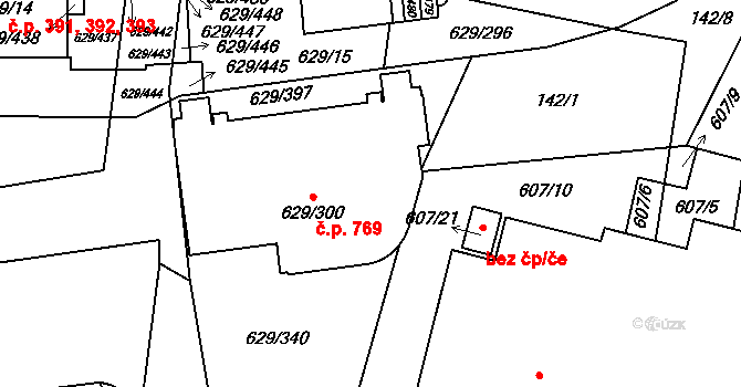 Letňany 769, Praha na parcele st. 629/300 v KÚ Letňany, Katastrální mapa