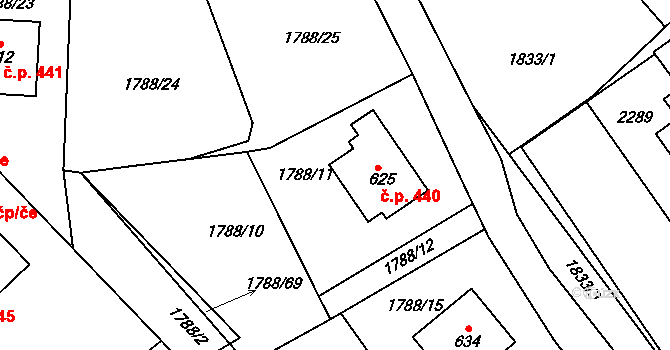 Lichnov 440 na parcele st. 625 v KÚ Lichnov u Nového Jičína, Katastrální mapa