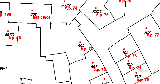 Latrán 73, Český Krumlov na parcele st. 698 v KÚ Český Krumlov, Katastrální mapa