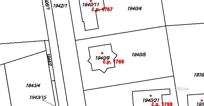 Holešov 1768 na parcele st. 1940/9 v KÚ Holešov, Katastrální mapa